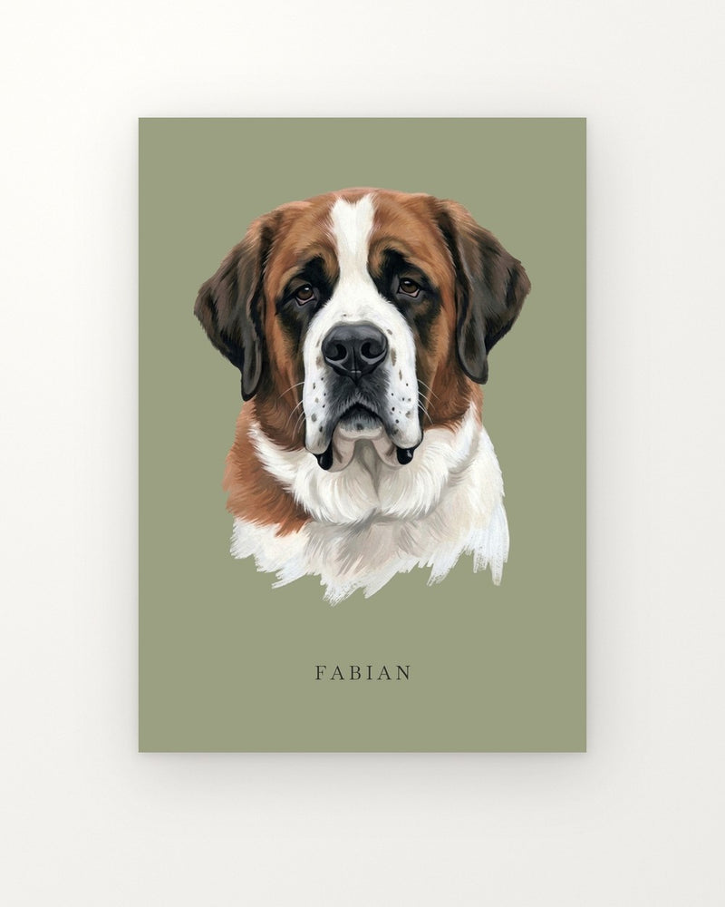 Hundporträtt mot bakgrunden Salvia, 50×70 cm, utan ram